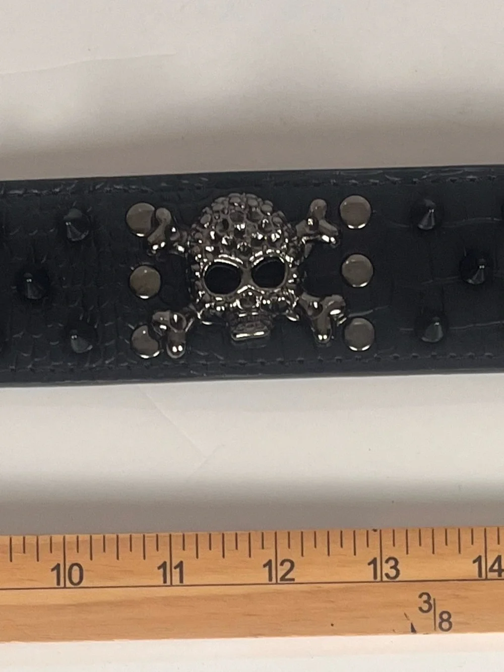 Skull Crossbones Spiked Studded Dog Collar Goth Punk Black Halloween 19-22” NWOT